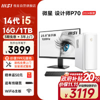 MSI 微星 设计师P70 十四代酷睿版 迷你台式机 白色（酷睿i5-14400、核芯显卡、16GB、1TB SSD）