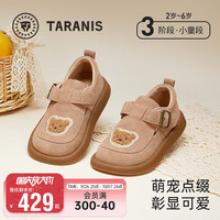 泰兰尼斯meta秋季公主皮鞋女童方头休闲鞋低帮魔术贴儿童软底舒适皮鞋 沙色 26码 内长16.5cm适合脚长15.5cm