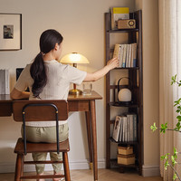 苑雅居实木书架转角储物架客厅置物架落地实木收纳架子展示架 转角书架三层胡桃色