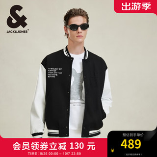 杰克琼斯 杰克·琼斯（JACK&JONES）男装秋季时尚百搭舒适宽松仿毛呢拼接棒球服学院风夹克外套男 E40 黑色 185/104A/XL