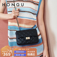 HONGU 红谷 包包牛皮单肩腋下包菱格链条包斜挎小方包女士包 H5125796 漆黑【生日礼物实用走心送女友送老婆