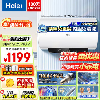 Haier 海尔 热水器电热水器一级能效 60L 2200W 内胆免清洗+镁棒免更换PFA3