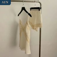 百亿补贴：AUN 带胸垫夏季新款蕾丝边纯棉吊带睡衣性感纯欲风甜美家居服套装