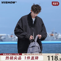 ViiSHOW 棒球服外套男春秋季日系复古休闲工装宽松上衣飞行员夹克 幻影黑 M