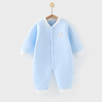 婧麒（JOYNCLEON）婴儿衣服秋季连体衣新生儿宝宝秋装夹棉保暖哈衣秋冬内衣 蓝色 90