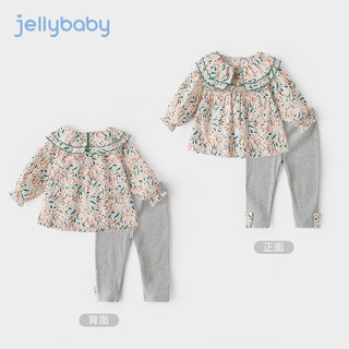 JELLYBABY【双领碎花系列】2024年春秋季女童婴幼套装上衣裤子 绿色 90