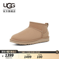 UGG 女士休闲舒适平底纯色圆头时尚经典短筒靴雪地靴 1116109 沙色 37