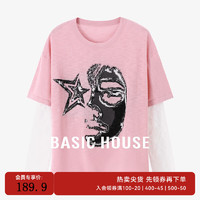 Basic House/百家好休闲百搭早秋假两件小众设计长袖针织衫女 粉色 M