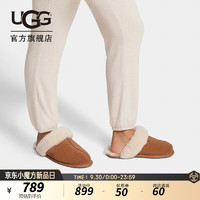 UGG 男女同款舒适时尚轻便平底纯色毛鞋领包头拖鞋 1106872 栗色 36