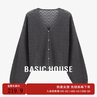 百家好（Basic House）绵羊毛镂空针织衫桑蚕丝灯笼袖上衣早秋女 岩石灰 XL