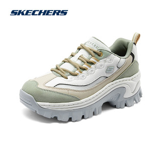 SKECHERS 斯凯奇 2024年春季女休闲鞋厚底增高老爹鞋百搭运动鞋177233 橄榄绿/多彩色/OLMT 35