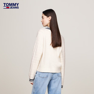 TOMMY JEANS24秋冬女装潮流美式复古徽章刺绣撞色V领针织衫DW0DW19685 米白色YBH S