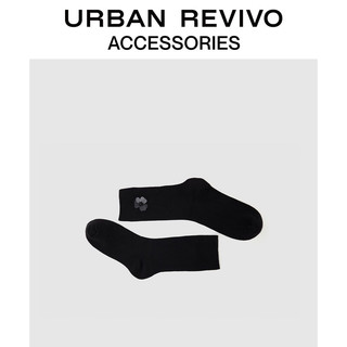 URBAN REVIVO2024秋冬女甜美花卉饰中袜一双装UAYA40001 黑色 F