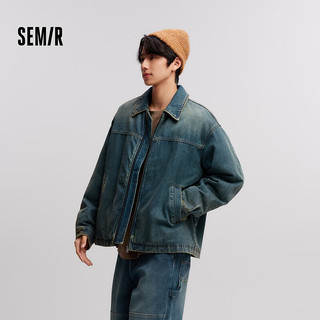 森马（Semir）夹克男2024冬季复古牛仔外套宽松时尚百搭棉服 牛仔黄泥染80325 170/88A/M