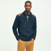 Brooks Brothers 男秋冬绵羊毛撞色半拉链立领针织衫毛衣