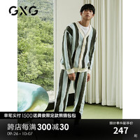 GXG 男士家居套装蓝绿条纹开衫型居家服半边绒 蓝绿条 175/L