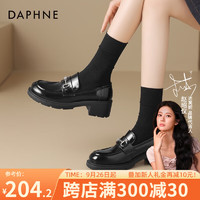 达芙妮（DAPHNE）舒适百搭增高厚底透气单鞋女黑色学院风乐福鞋时尚饰扣小皮鞋 黑色 38