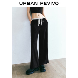 URBAN REVIVO UR2024秋季女装法式芭蕾风拼接撞色腰头宽腿裤UYU640008 黑色 XL