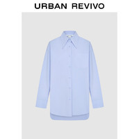 URBAN REVIVO UR2024秋季女装经典通勤纯色廓形长袖开襟衬衫UYV240026 浅蓝 S