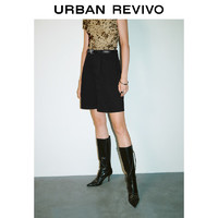 URBAN REVIVO UR2024秋季女装潮流爱心饰腰带立体压褶短裤UYV640001 正黑 XS