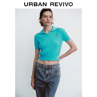 URBAN REVIVO UR2024秋季女装时尚撞色刺绣绞花短袖针织衫UYY940008 碧绿 S