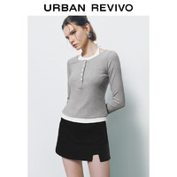 URBAN REVIVO UR2024秋季女装潮流撞色假两件挂脖修身长袖T恤UYV440034 花灰 XL