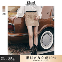 ELAND衣恋半身裙女小A型格纹单排扣门襟简约裙子时尚短裙春夏 卡其色(35)Beige L/170