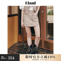 ELAND衣恋半身裙女小A型格纹单排扣门襟简约裙子时尚短裙春夏 浅卡其色(36)L/Beige S/160
