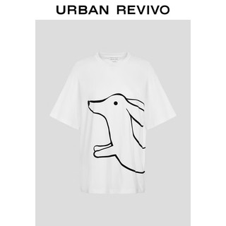 URBAN REVIVO UR2024秋季女装趣味撞色卡通图案宽松短袖T恤UWU440156 本白 M