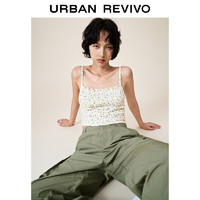 URBAN REVIVO 女装田园风小清新碎花缩褶吊带背心 UWL440199 白色印花 S