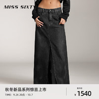 MISS SIXTY【进口棉系列】2024秋季新款牛仔半裙女复古开衩A字裙 黑灰