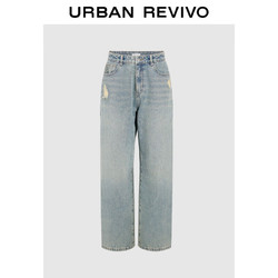 URBAN REVIVO UR2024秋冬男装时尚街头休闲宽松磨破牛仔长裤UMV840085 灰蓝 32