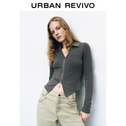 URBAN REVIVO UR2024秋季女潮流双拉链开衩修身长袖开襟衬衫UYY240015 深灰 XS