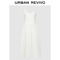 URBAN REVIVO UR2024秋季女装法式褶皱打揽修身吊带连衣裙UYL740001 本白 XL