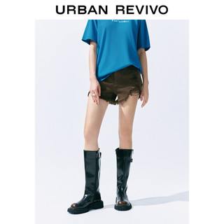 URBAN REVIVO 女士复古街头风破洞流苏休闲短裤 UYY840004 棕色 30