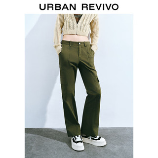 URBAN REVIVO UR2024秋季女装时尚休闲百搭工装风贴袋喇叭裤UYY640011 卡其绿 XS