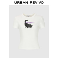 URBAN REVIVO UR2024秋季女装趣味减龄撞色字母图案短袖T恤UYV440015 本白 XL