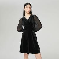 VERO MODA 优雅V领泡泡七分袖连衣裙女