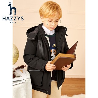 哈吉斯（HAZZYS）品牌童装男童羽绒服冬中长款防风拼接反光三防保暖羽绒服厚 钻石黑 120