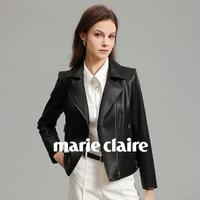 Marie Claire 嘉人 时尚休闲春秋新款酷飒修身百搭皮衣机车服夹克外套