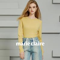 Marie Claire 嘉人 时尚简约圆领打底衫春秋季修身百搭100%羊毛针织衫毛衣