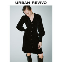 URBAN REVIVO UR2024秋季女装魅力小金扣针织连衣裙UWG940281 正黑 S