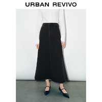 URBAN REVIVO UR2024秋季女装复古时髦气质高腰洗水牛仔半裙UWG840247 黑色 L