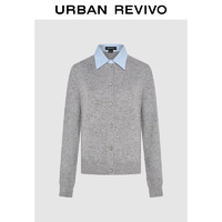 URBAN REVIVO UR2024秋冬女装时尚假两件拼接格纹针织开衫UWM940033# 冷灰 XS