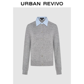 URBAN REVIVO UR2024秋冬女装时尚假两件拼接格纹针织开衫UWM940033# 冷灰 XS