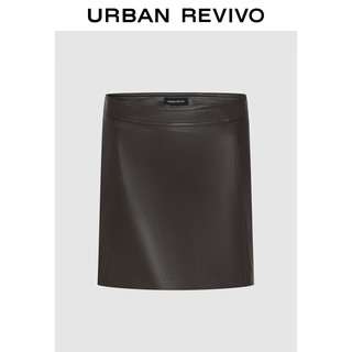 URBAN REVIVO UR2024秋冬女装简约质感高腰PU皮裙短款半裙UWJ540031 深棕色 L