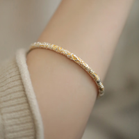 BOIGO 足银手镯女新中式国风古法描金桃花开口镯