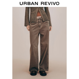 URBAN REVIVO UR2024秋冬女废土风休闲洗水阔腿高腰牛仔长裤UYY840067 棕色 30