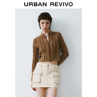 URBAN REVIVO UR2024秋冬女装复古美拉德双拉链长袖针织开衫UYL940005 卡其棕 L