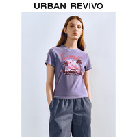 URBAN REVIVO UR2024秋季女装时髦复古印花修身正肩短袖T恤UYL440011 紫色 L